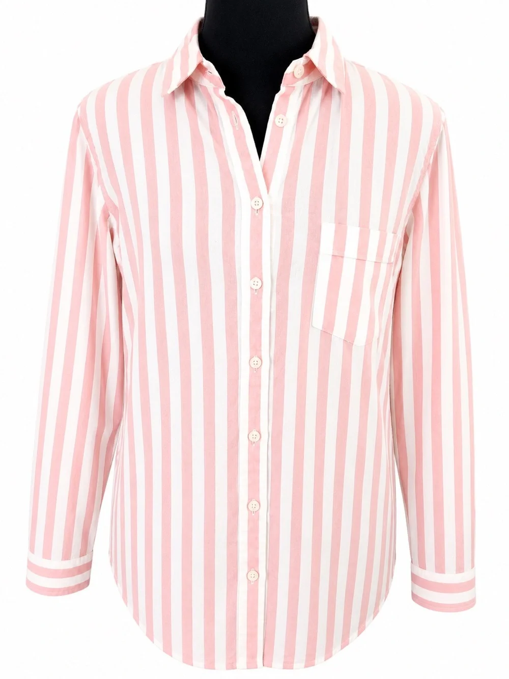 J.Crew Pink White Stripe Stretch Button Front Shirt Petite Large PL Cotton Top